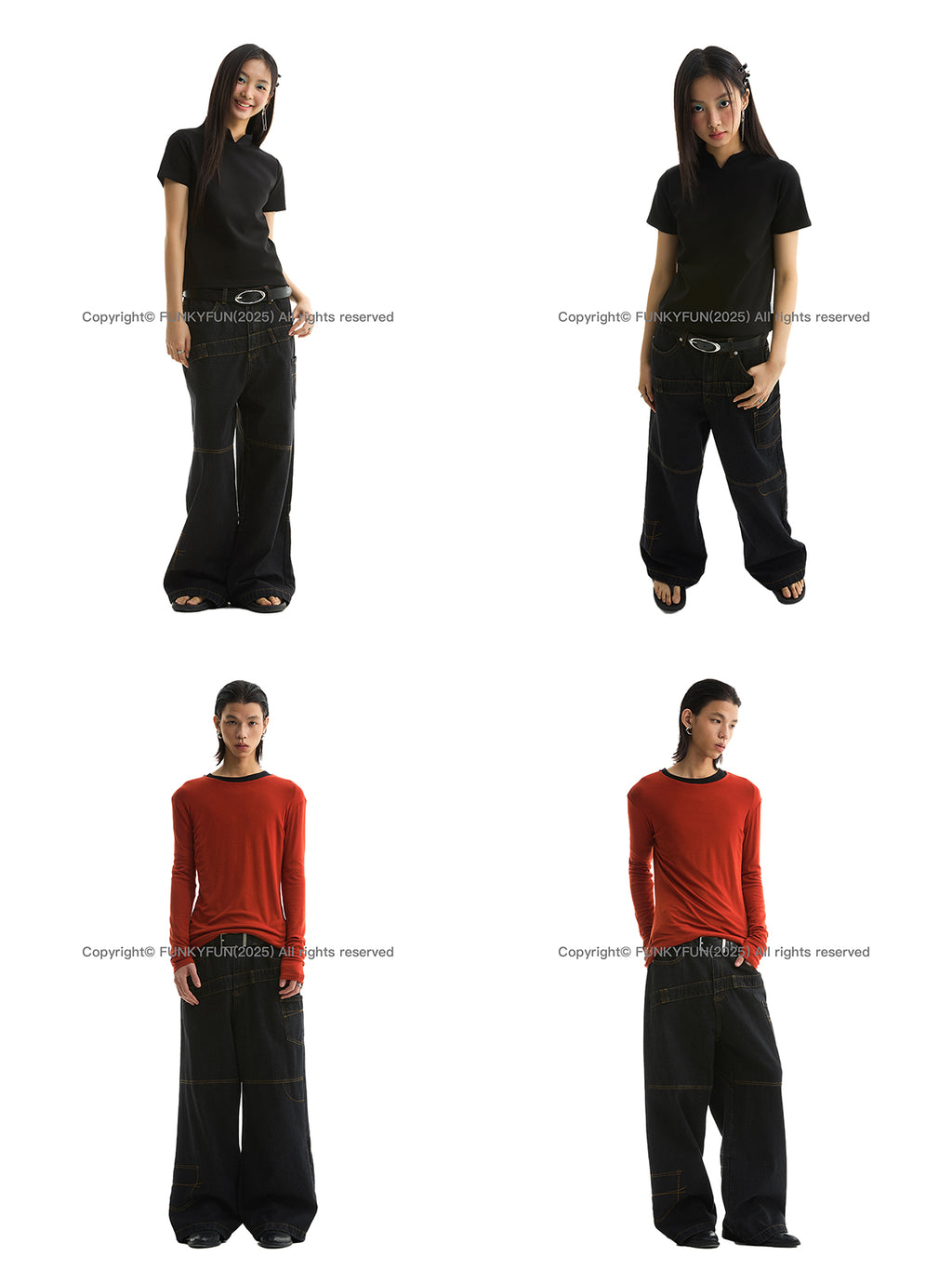 FUNKYFUN Thread Embroidered Loose Straight Jeans