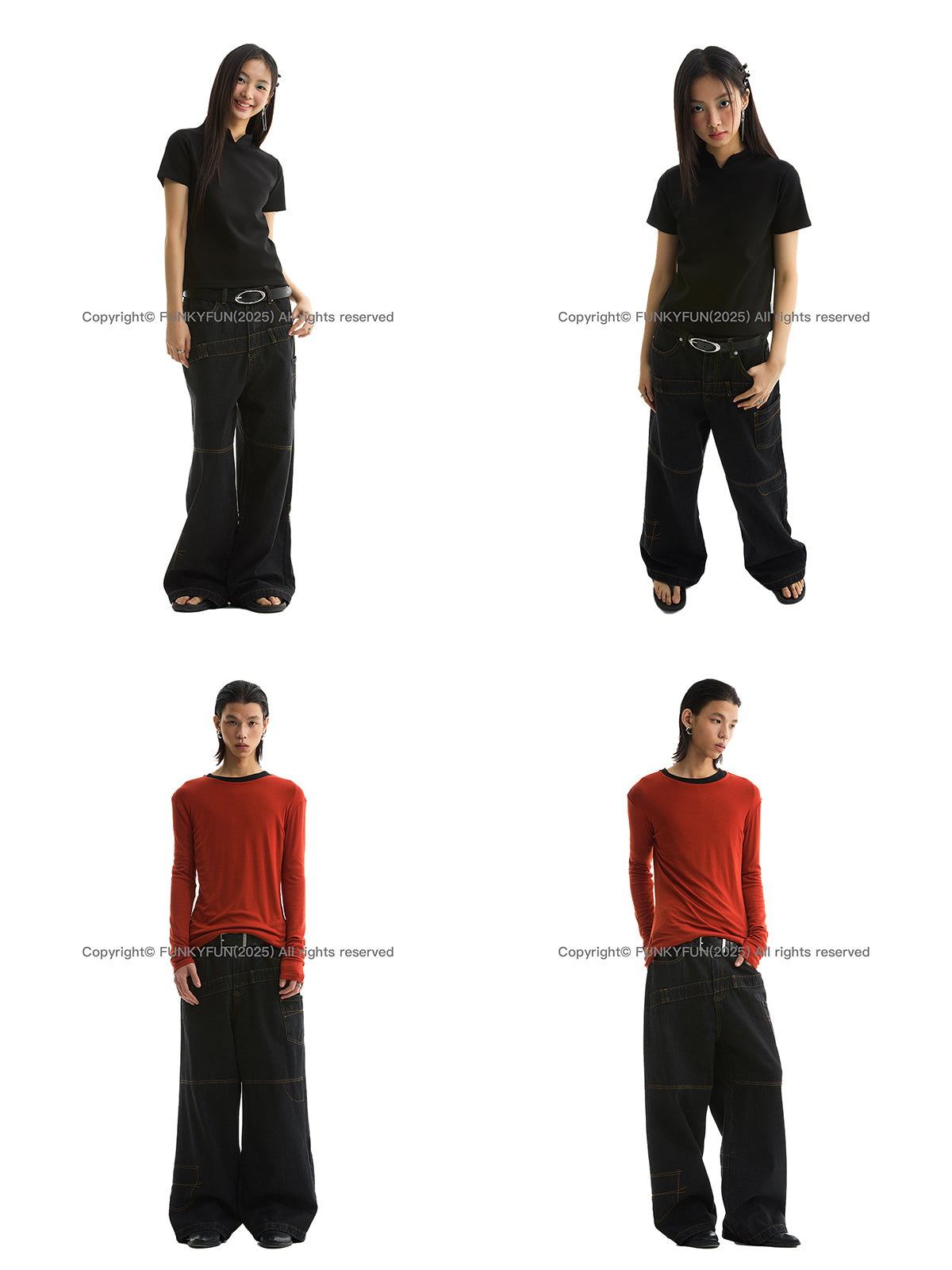 FUNKYFUN Thread Embroidered Loose Straight Jeans