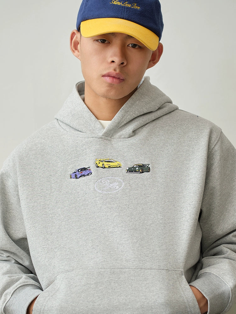 Battles Vintage Car Embroidered Hooded Sweater