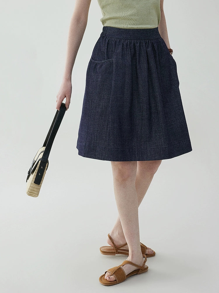 VOOE Retro Medium-length Denim A-shaped Skirt