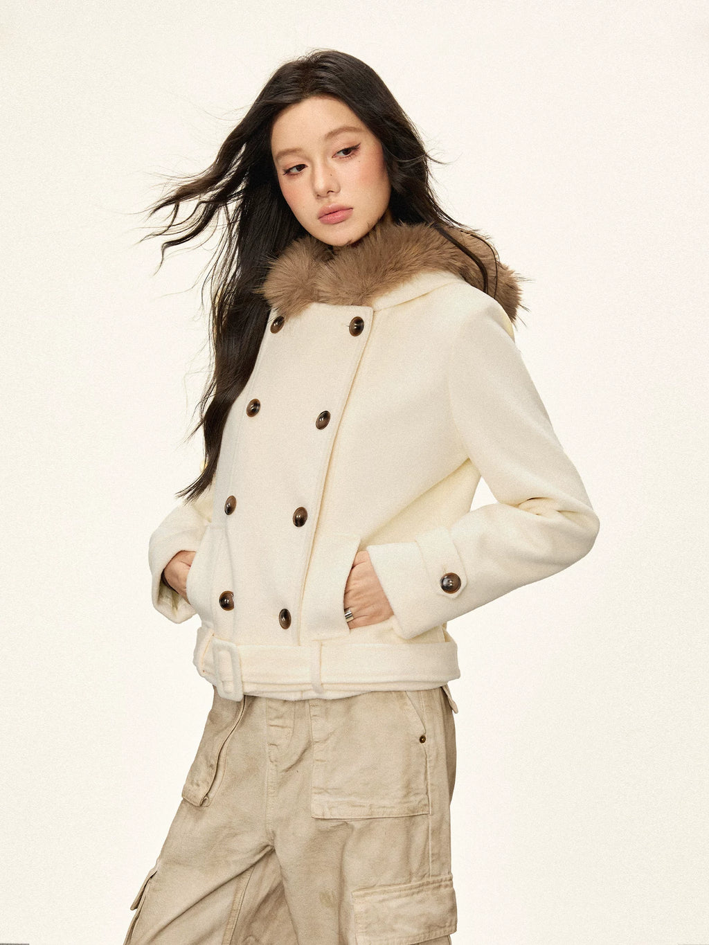 Cherry Melody Double-breasted Tweed Hooded Jacket