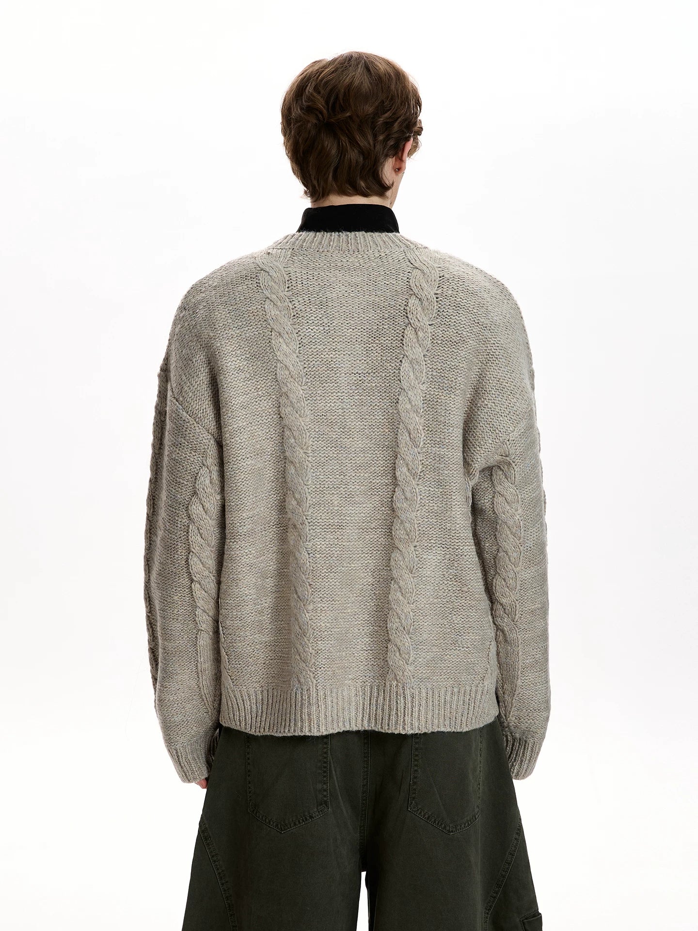 A PUEE Simple Rough Twist Knitted Cardigan Sweater