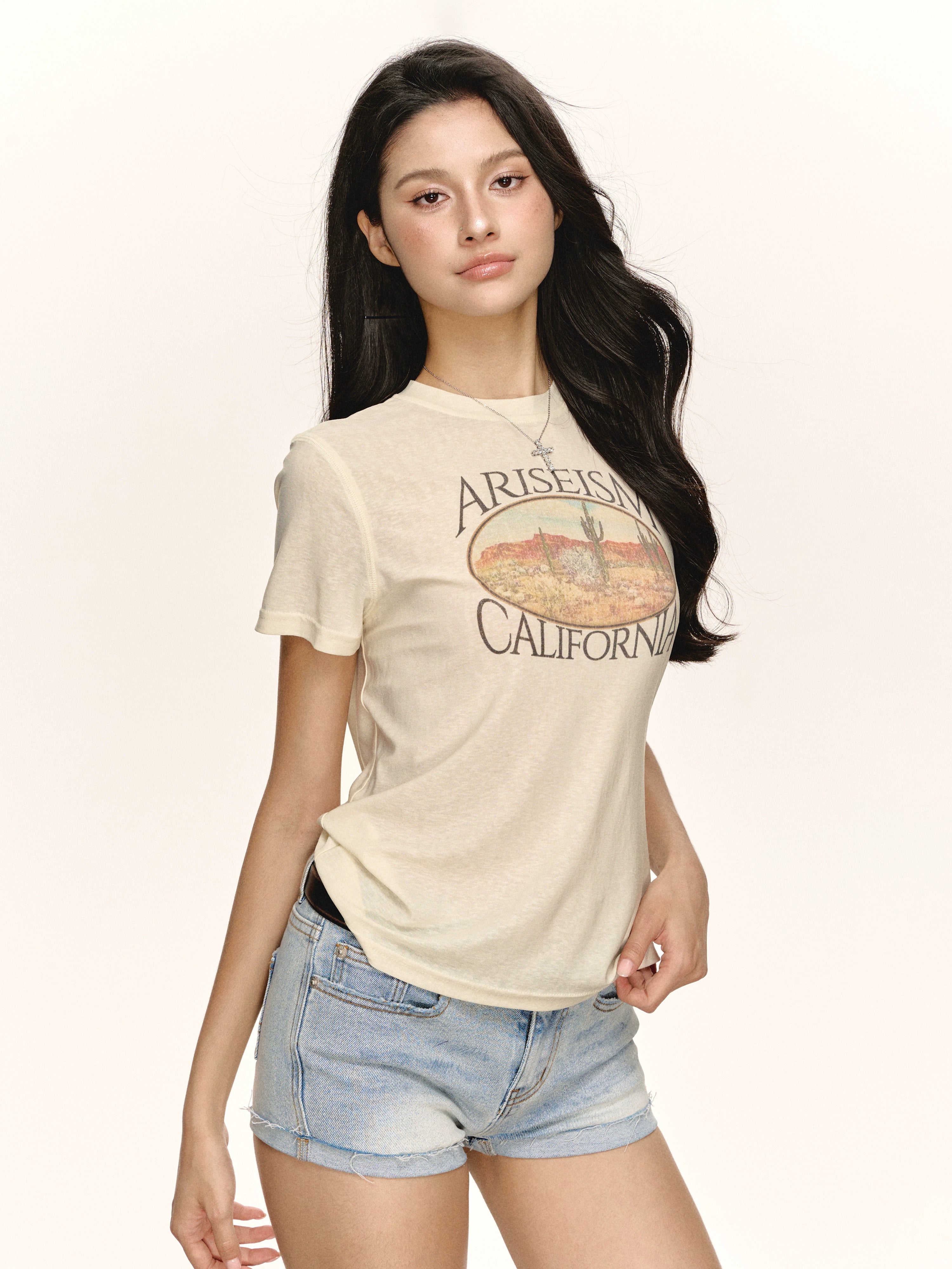 Ariseism Vintage Crew Neck Print Loose Tee