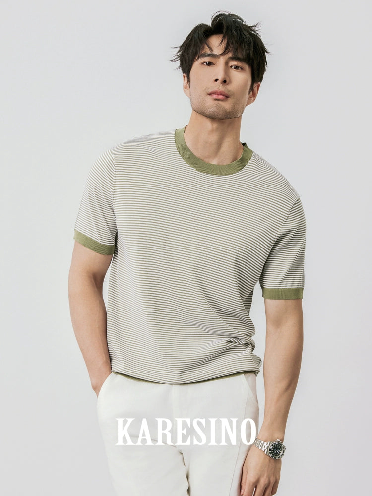 KARESINO Contrasting Striped Casual Knitted Sweater