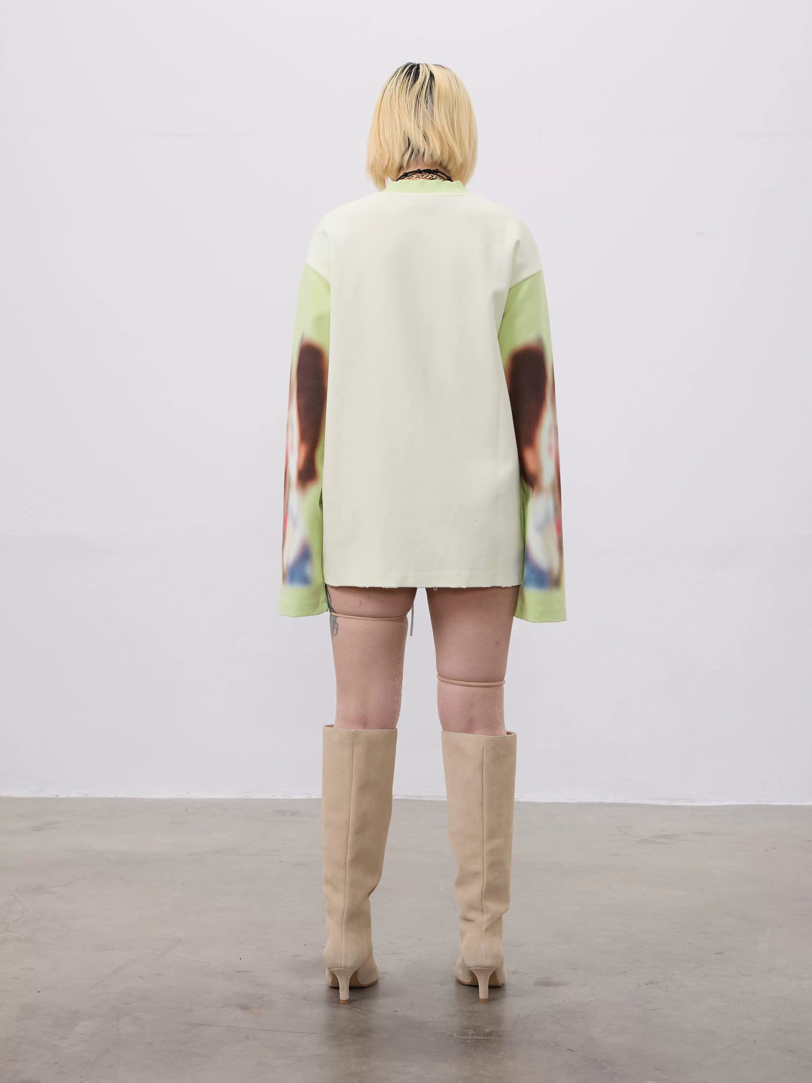 CHAI Love Print Fun Loose Long Sleeve Sweater
