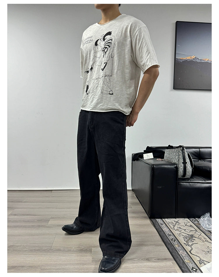 JCAESAR Straight Tube Slightly Wide Old Jeans