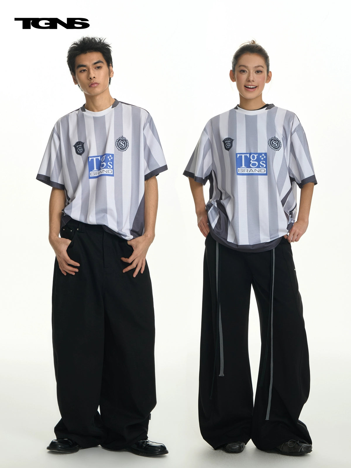 TGNS Vertical Striped Retro Sport Loose Tee