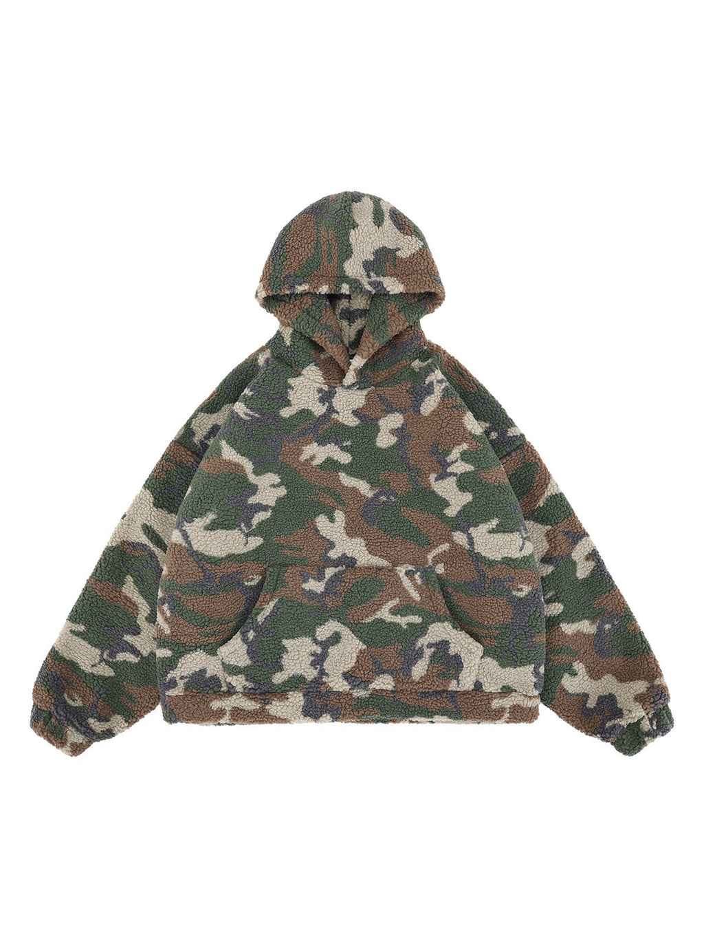 SUPER WAY Vintage Camo Lamb Fleece Hooded Sweater