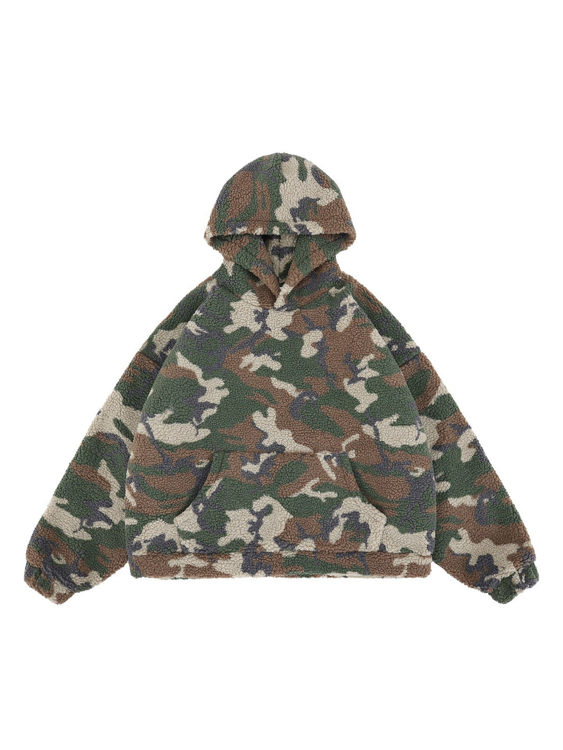 SUPER WAY Vintage Camo Lamb Fleece Hooded Sweater