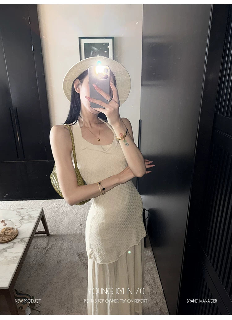 YOUNG KYLIN Neck Fake Two-piece Knitted Dress