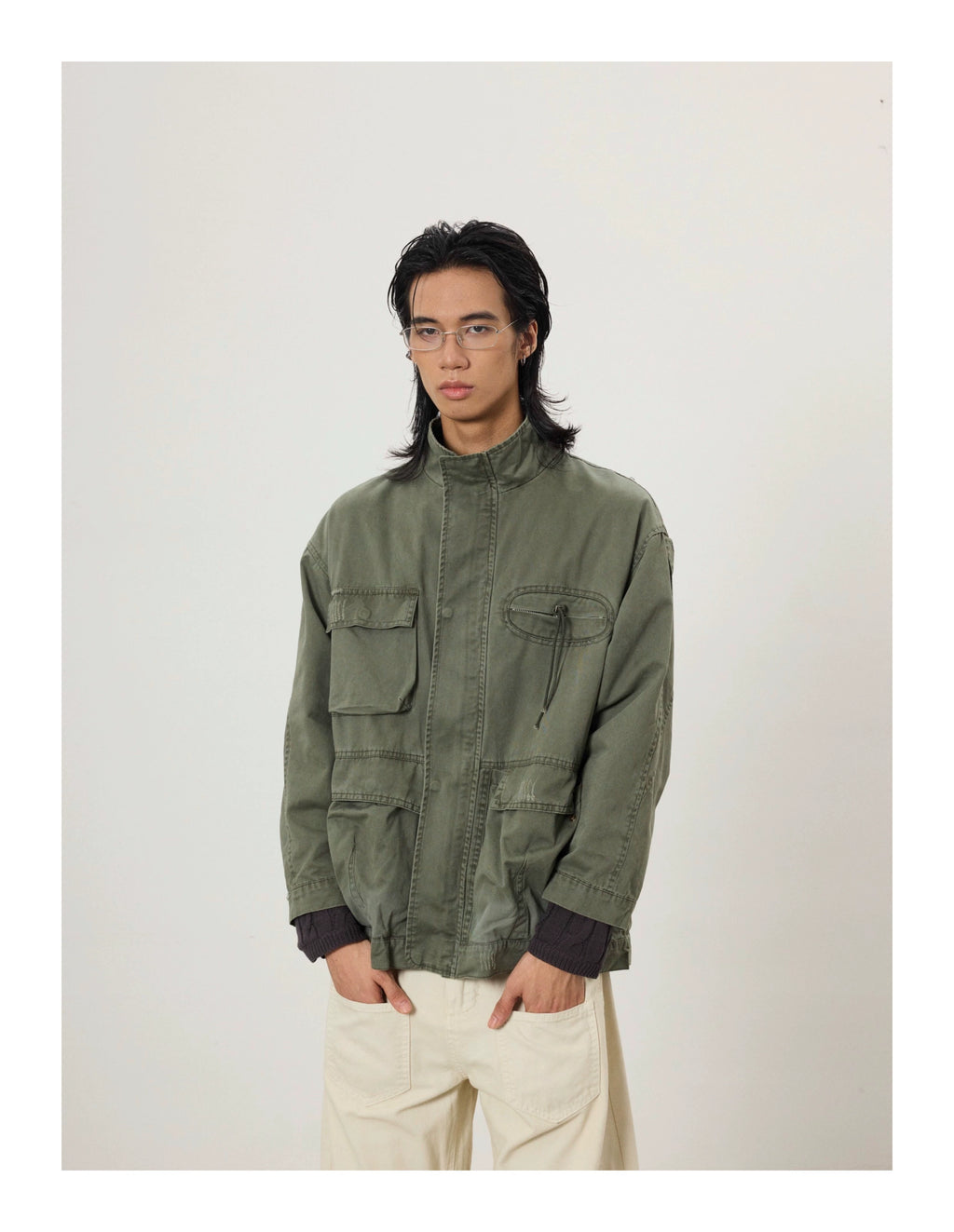 BTSG Multi-pocket Stand-up Collar Zip-up Tooling Jacket