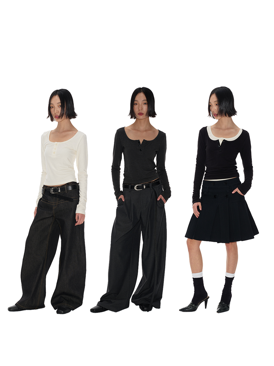 JCAESAR Semicircular Henry Neck Long Sleeve