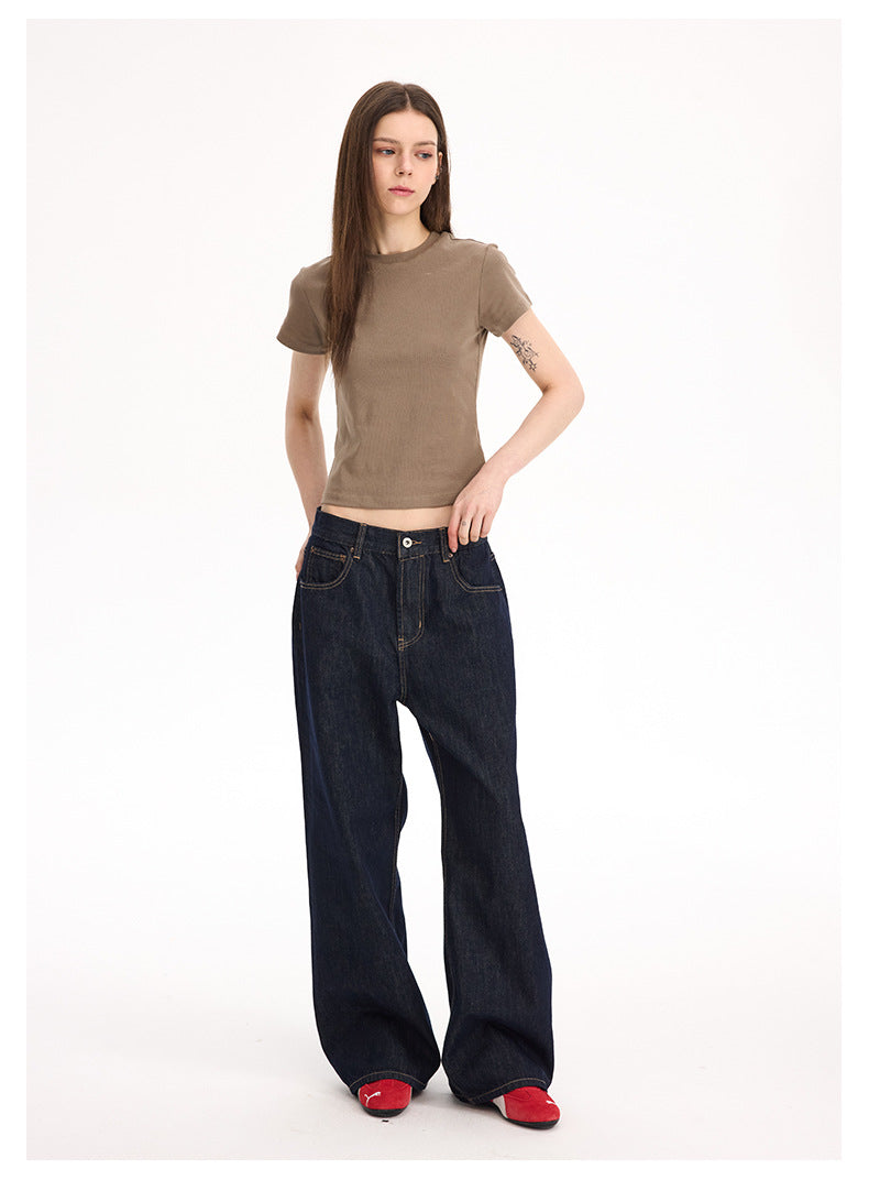 UNF 130z Dark Blue Raw Cow RAW Denim Loose Straight Jeans