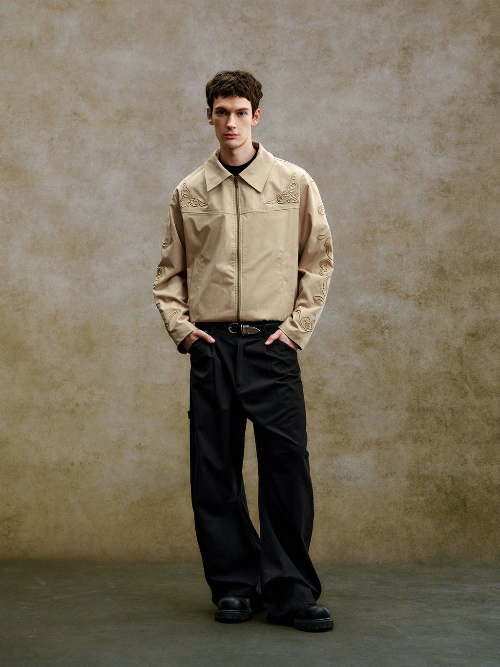 YADcrew Vintage Three-dimensional Line Carved Lapel Jacket