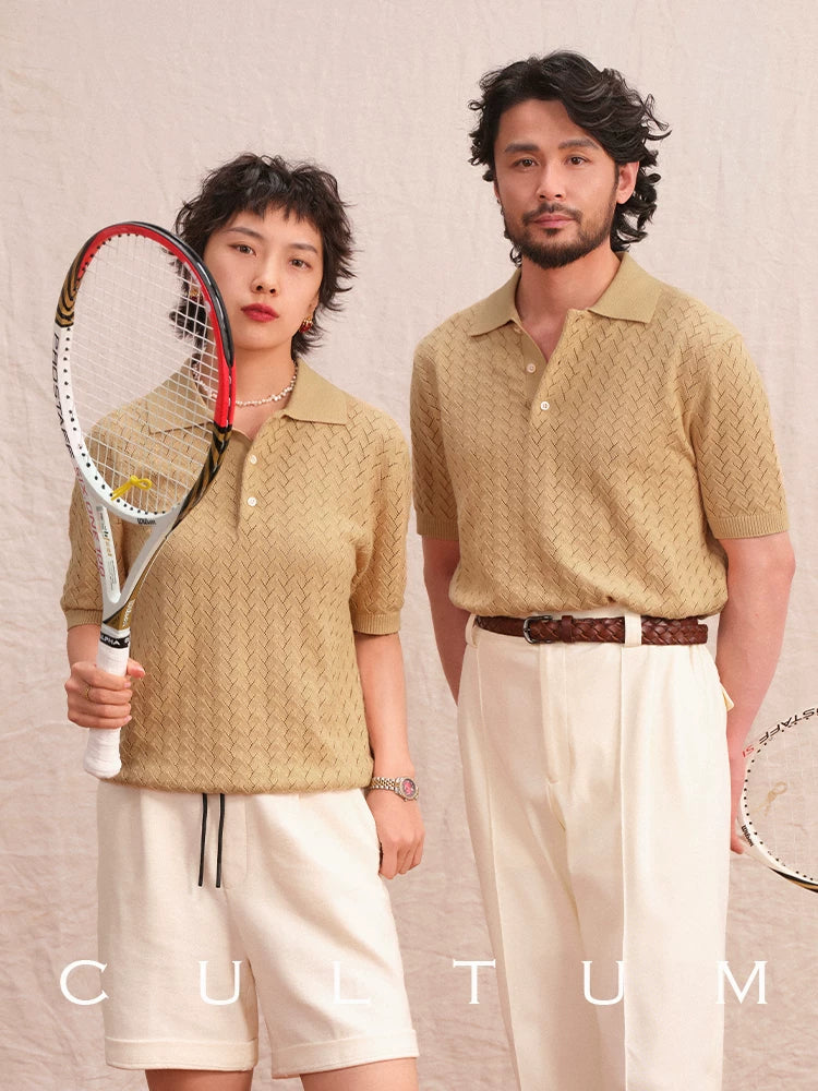 CULTUM Vintage Polo Collar Hollow Shirt Tee