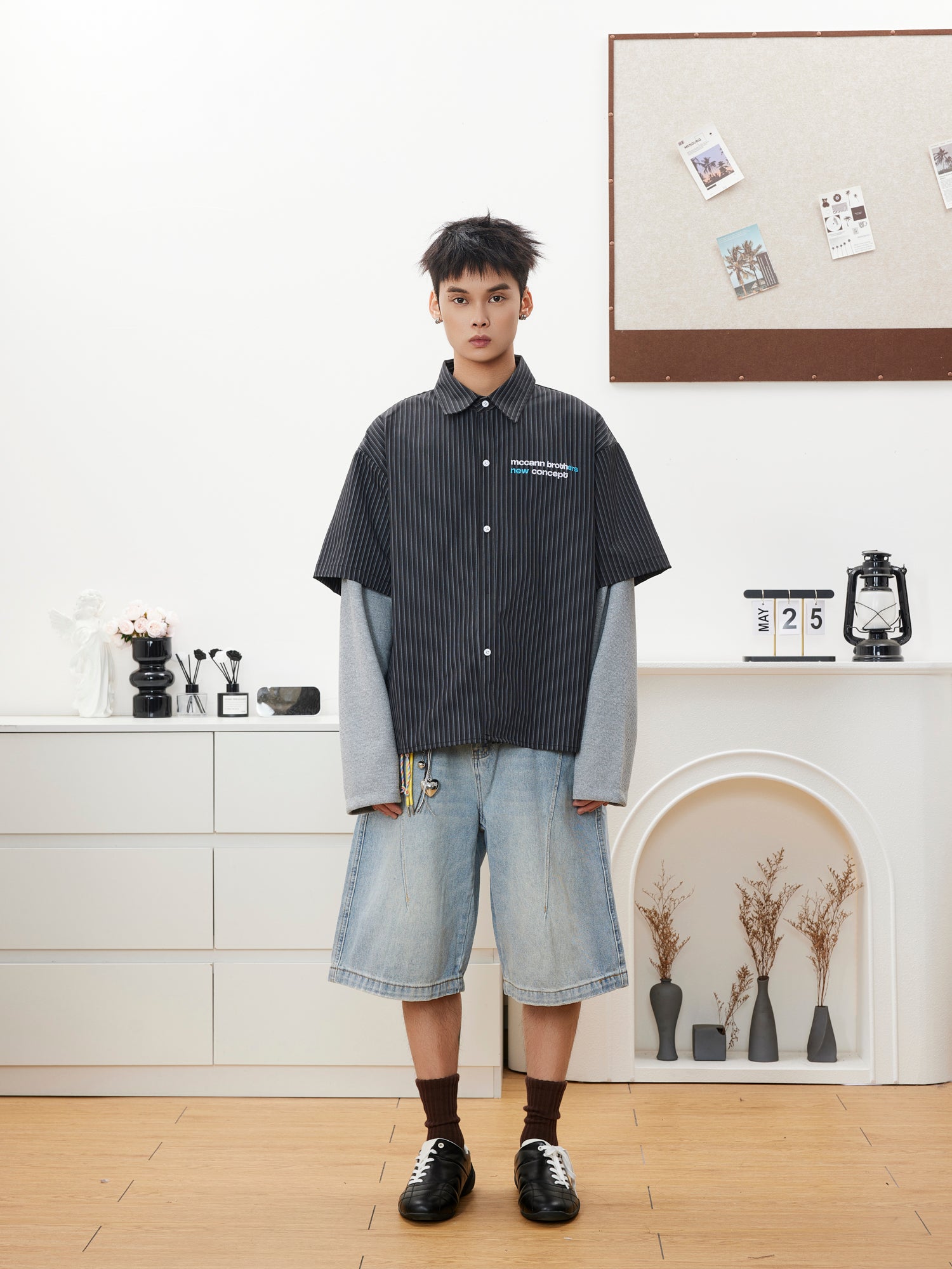 BTSG break two-piece striped shirt
