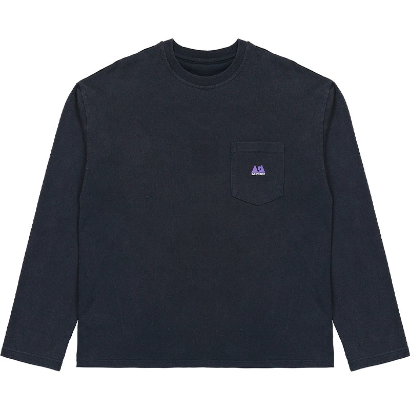 O3PARK Retro Washed Round Neck Long Sleeves