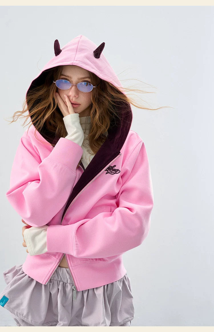 BJHG Little Devil Hooded Cardigan Sweater