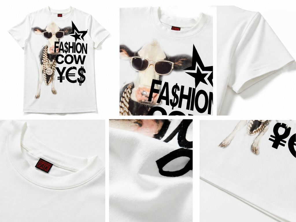 PAIKI Retro Crew Neck Front Shoulder Versatile Tee