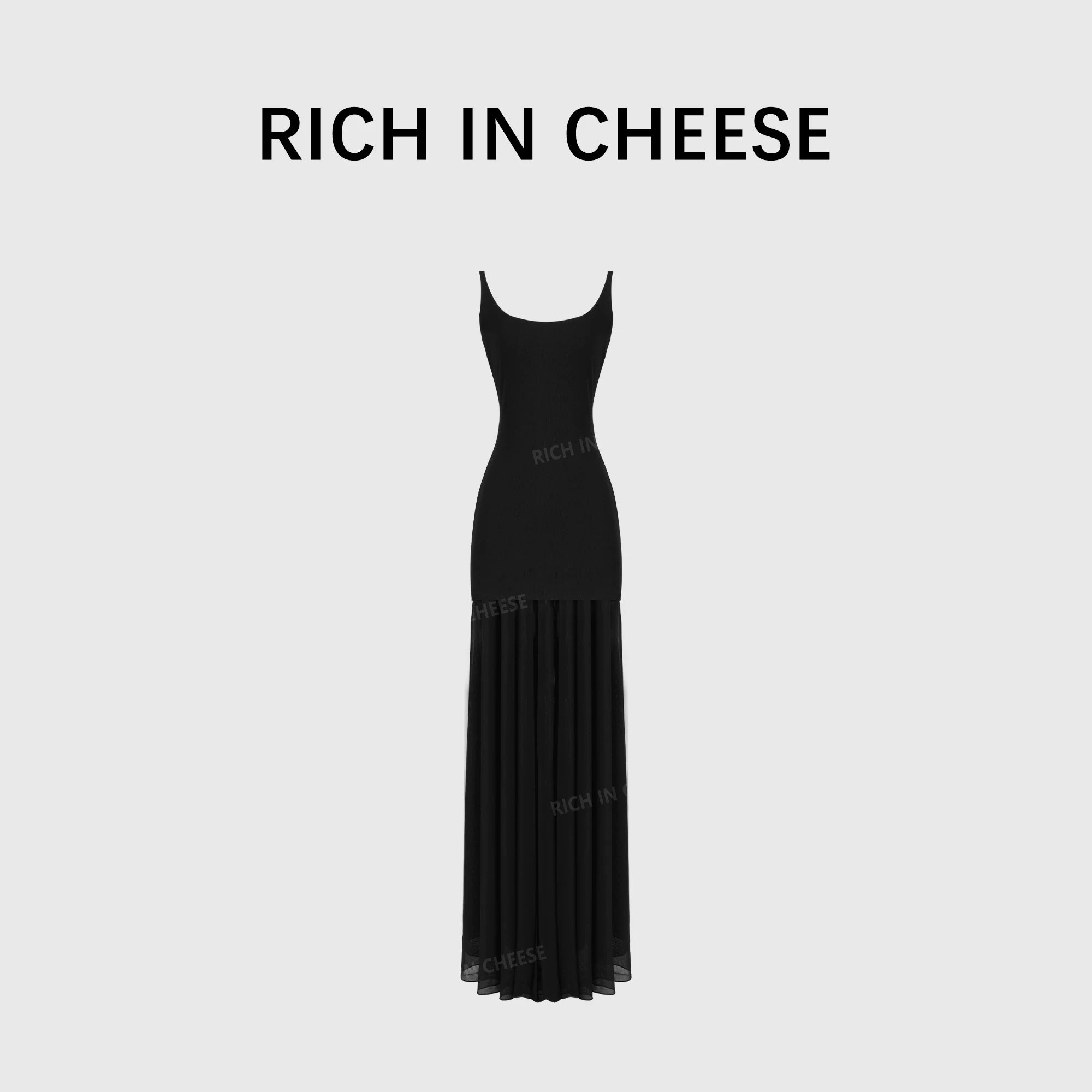 RICH IN CHEESE Stitched Fishtail Mesh Waist Dress