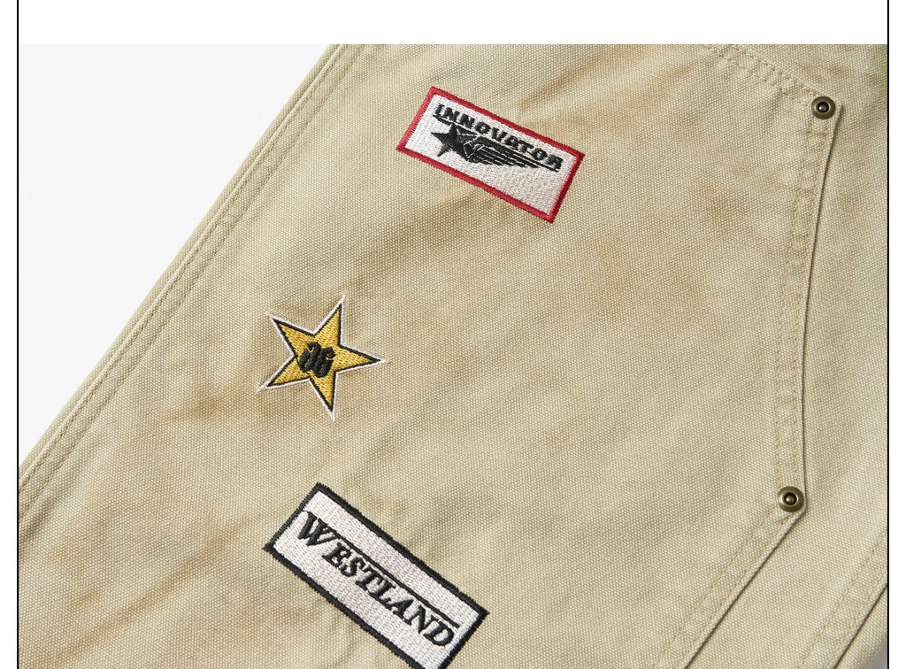 SAXGENWON Embroidered Loose Straight Overalls