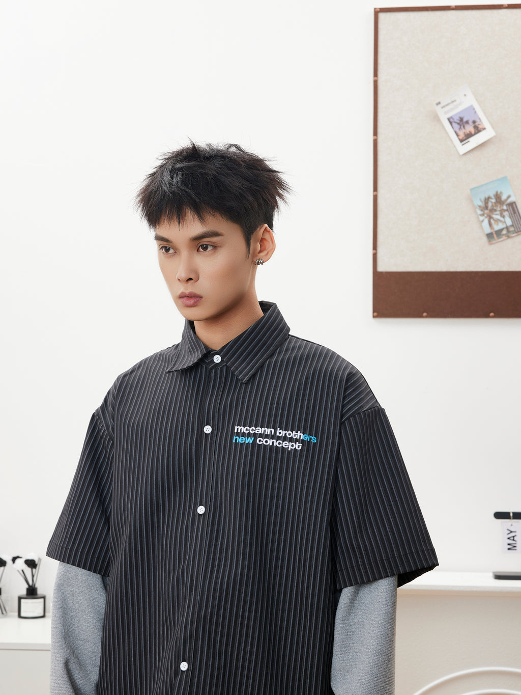 BTSG break two-piece striped shirt