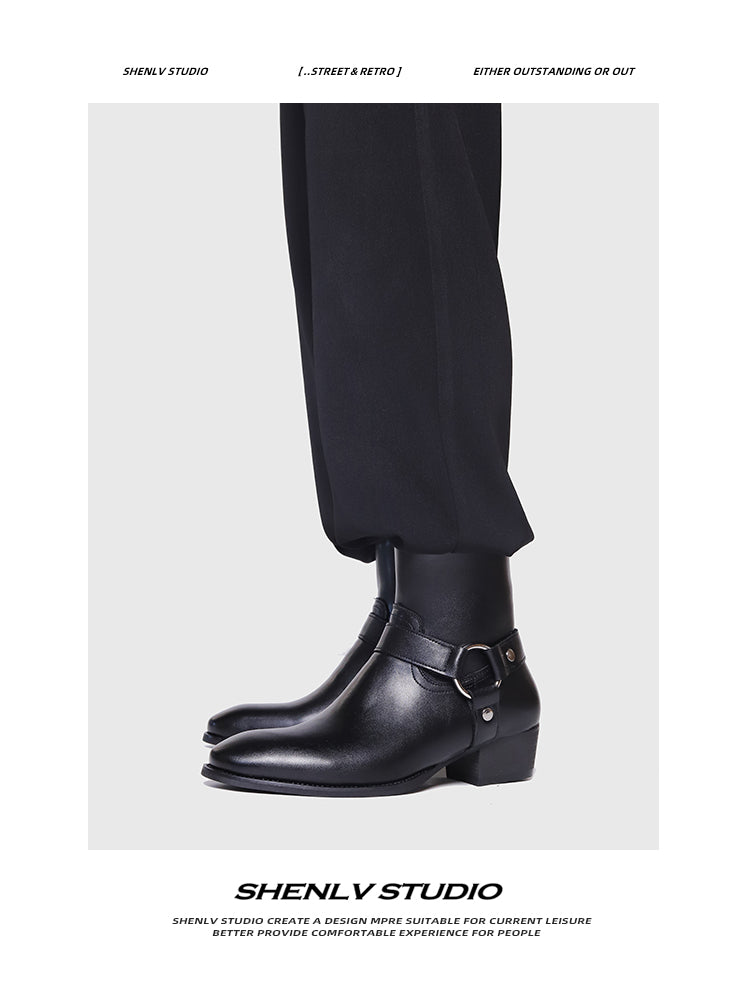 SHENLV STUDIO Pointed Chelsea Personality High Street Martin Boots