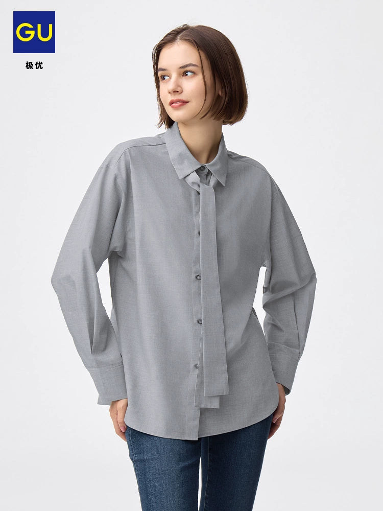 GU Fashion Casual Lace-Up Shirt Long Sleeve