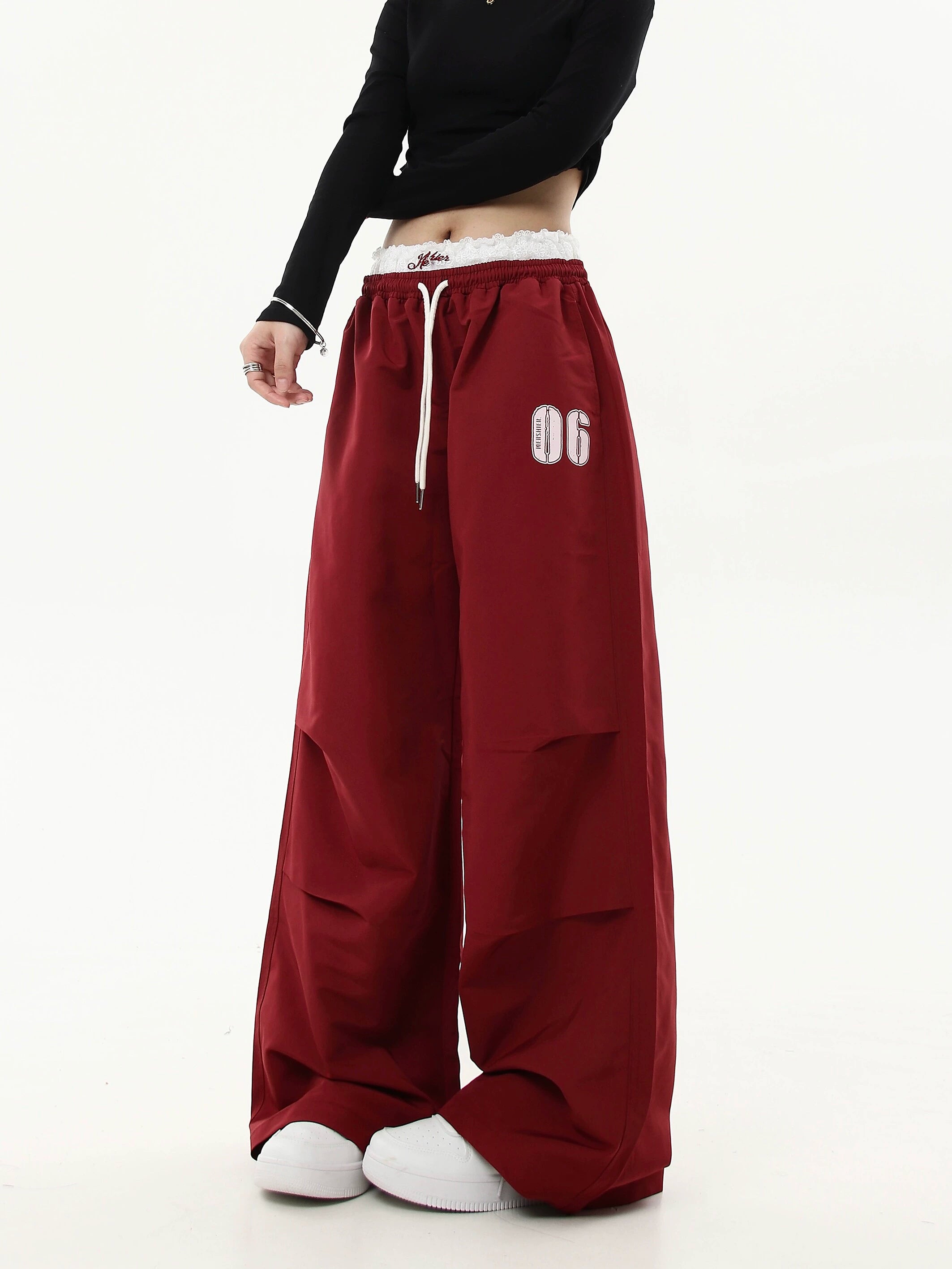 BLACKLISTS Vintage Double-waist Lace-stitched Slacks