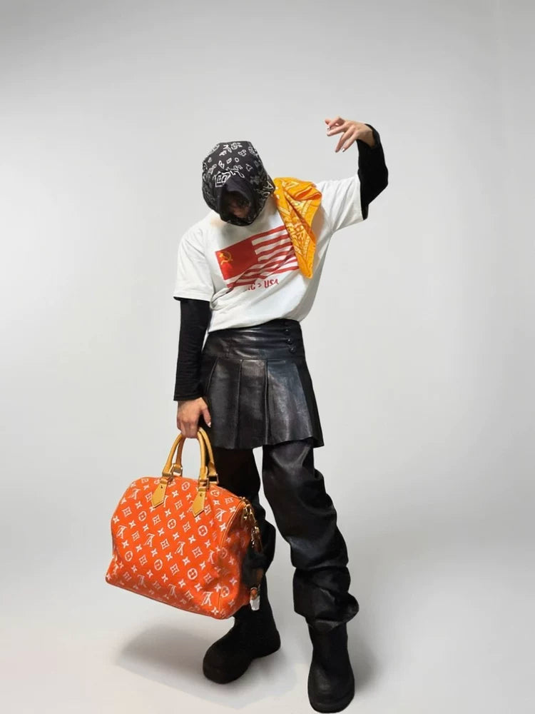 EREBUS Flag Slogan Print Casual Tee