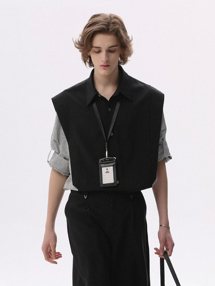 CHOR Fake Two-piece Striped Spliced Short-sleeved Shirt