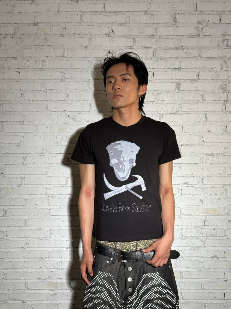CHAI White Ink Skull Printing Comfortable Slim Tee