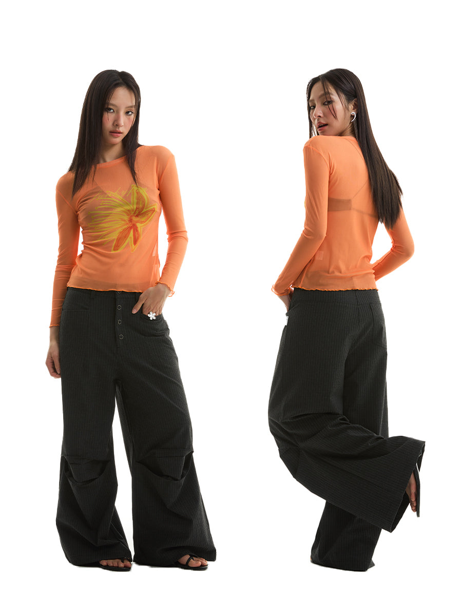 FUNKYFUN Striped Spaced Breasted Design Trousers