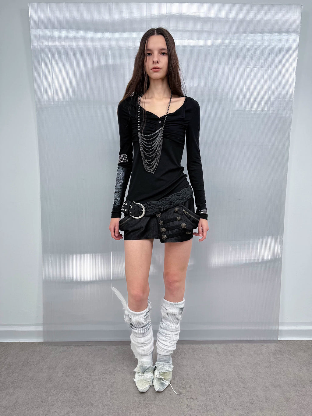 DoublePunch Puffy Three-dimensional Cut Metal Buckle Asymmetrical Skirt