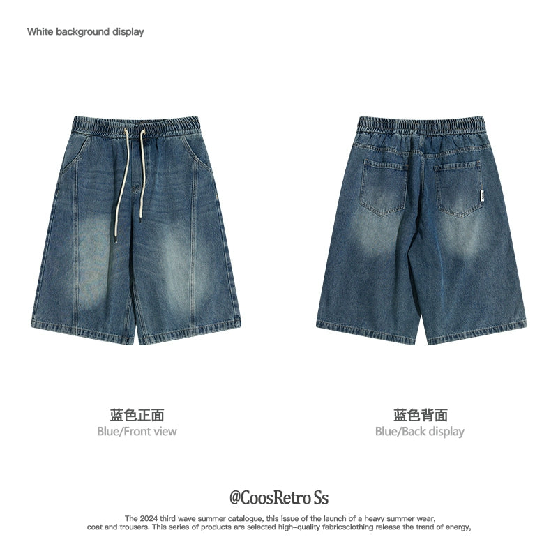 CoosRetro Retro Three-dimensional Cut Line Polished White Seven-point Denim Shorts