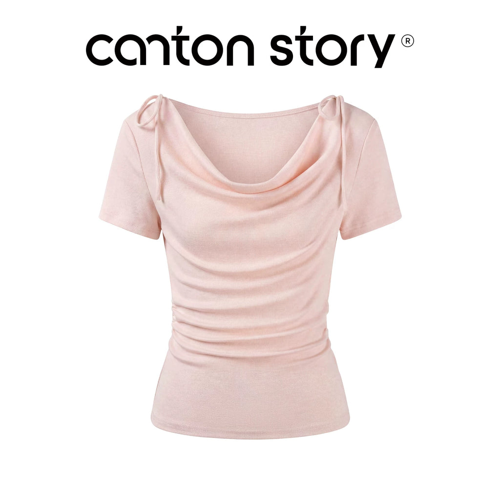 Cantonstory Front Shoulder Waist Slim and Thin Tee