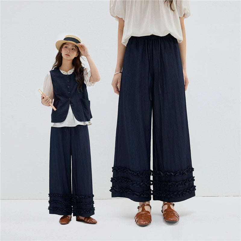 Giordano Denim Spliced Lace Wide Leg Casual Pants
