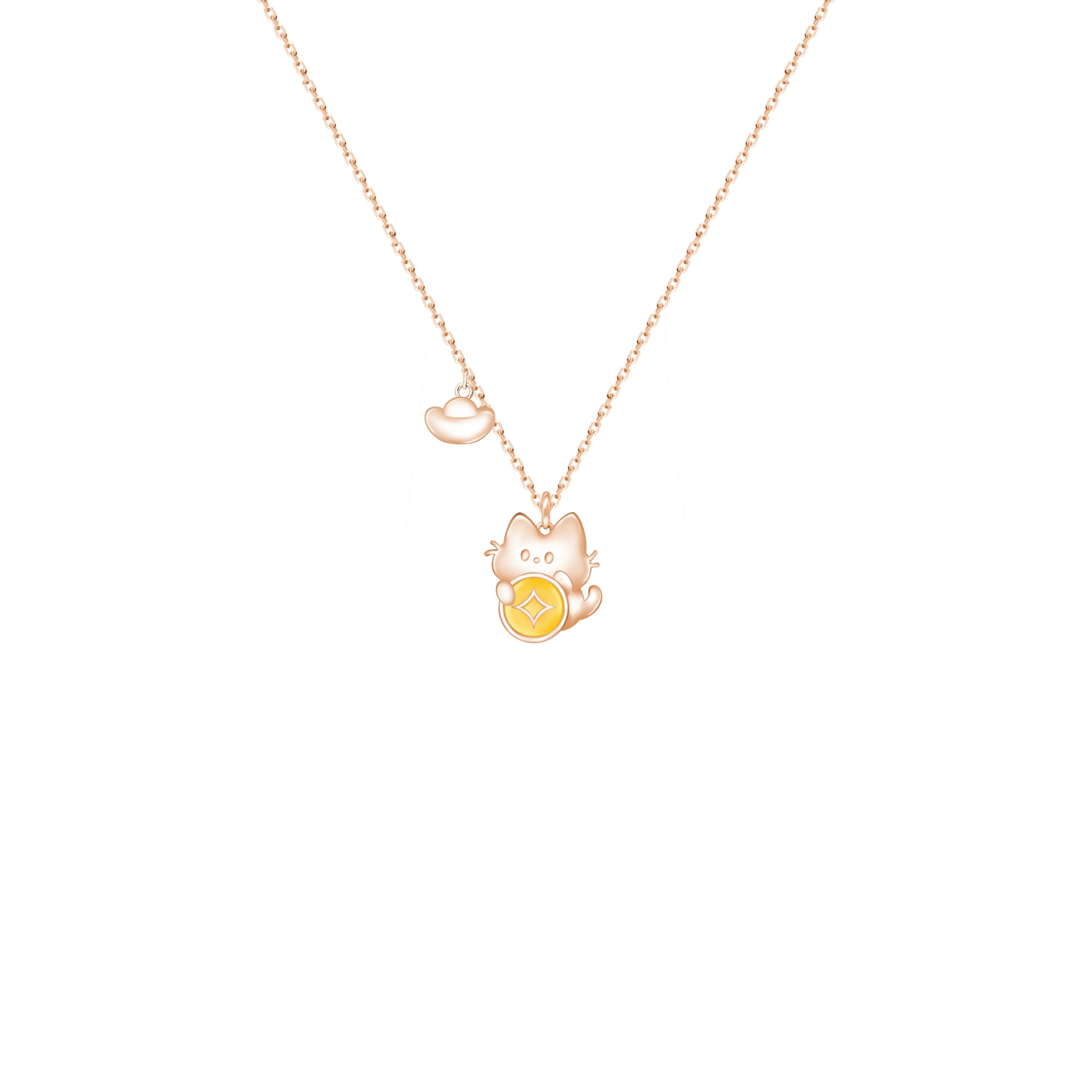 Oho Ou Gold Cat Premium Niche Necklace