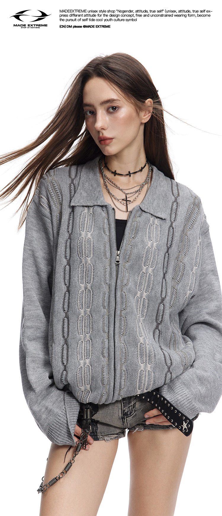 MADEEXTREME Jacquard Thick Needle Premium Zipper Knitted Sweater