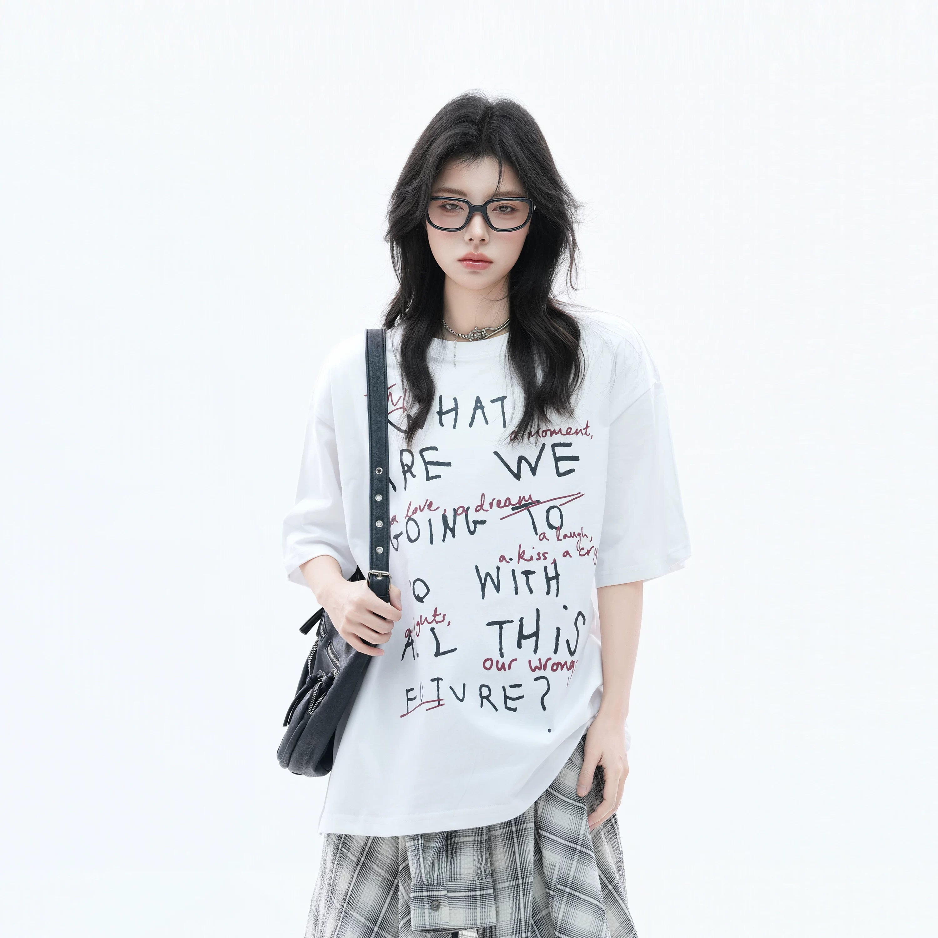 Zuocisankon Retro Fun Print Crew Neck Tee