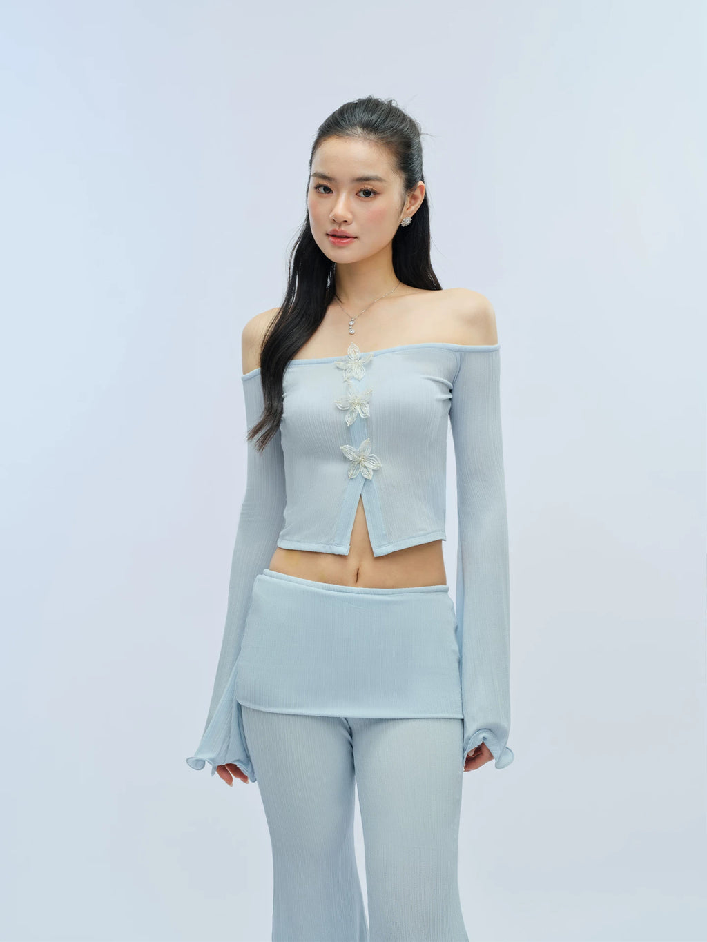 J TheChosen Ruffle-trimmed Top and Wide-leg Pants Set