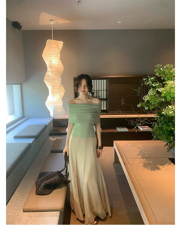KELIFAN Retro Off-shoulder Slimming Tee