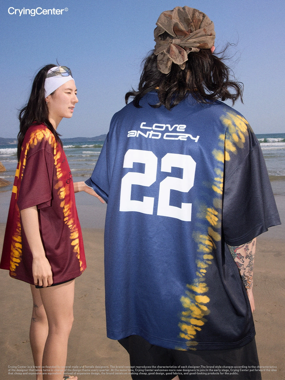 CryingCenter Tie-dye Contrasting V-neck Jersey Tee