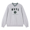 MATCHA STORYV Neck Print Loose-fitting Sport Sweater