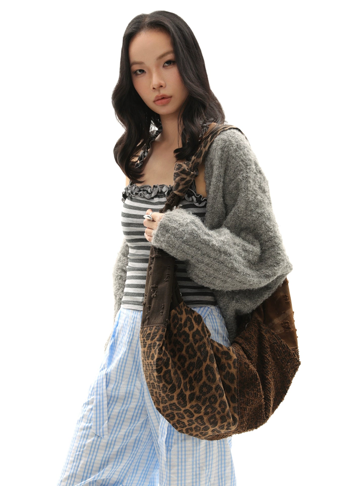 JANDRESS Leopard Print Splicing Large-capacity Messenger Bag