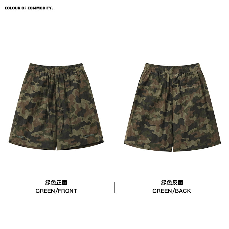 NewJNXS Lightweight Camouflage Embroidered Plaid Wide-leg Shorts