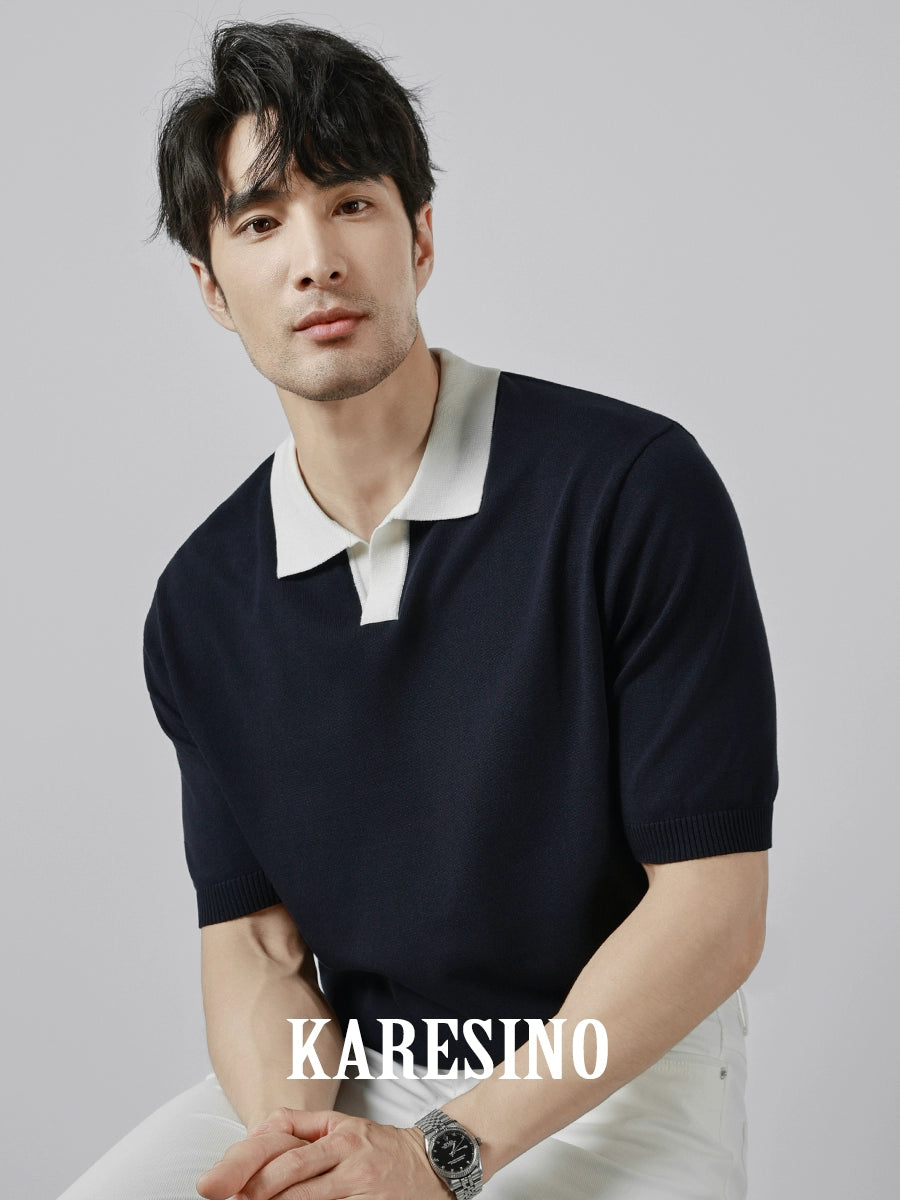 KARESINO Ice Silk Breathable Contrasting Color Splicing Knitted Sweater