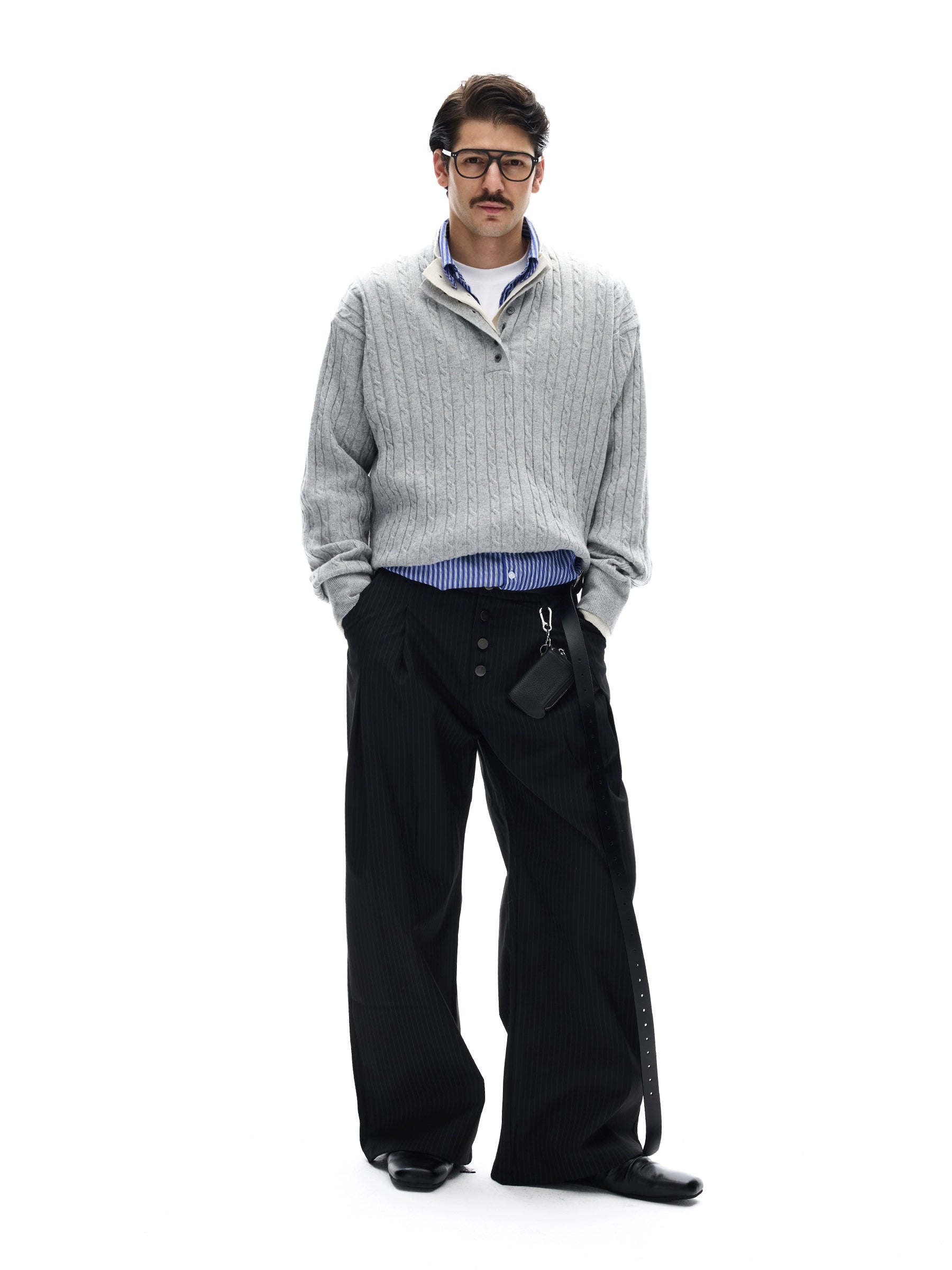 MADWITCH Fake Two-piece Design Twist-knit Sweater
