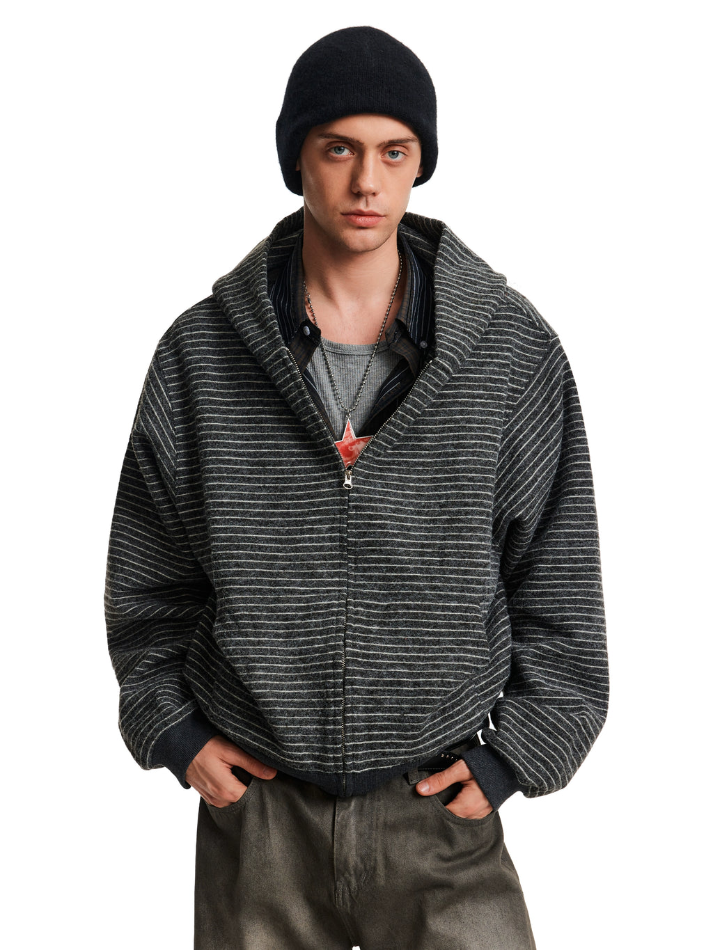 MADWITCH Soft Waxy Skin-friendly Striped Cardigan Sweater