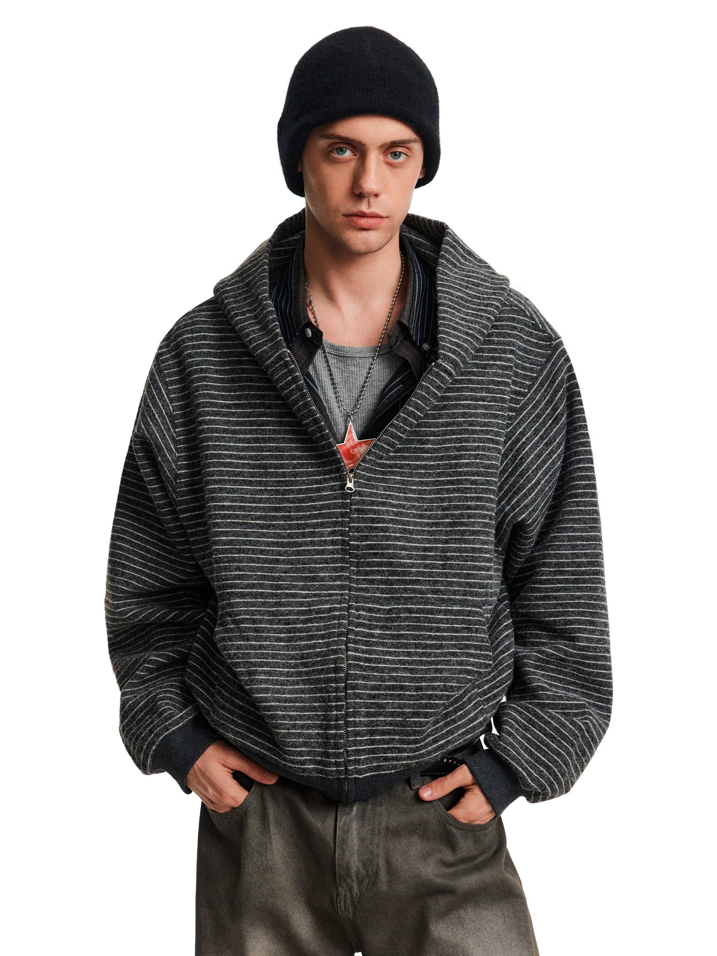 MADWITCH Soft Waxy Skin-friendly Striped Cardigan Sweater